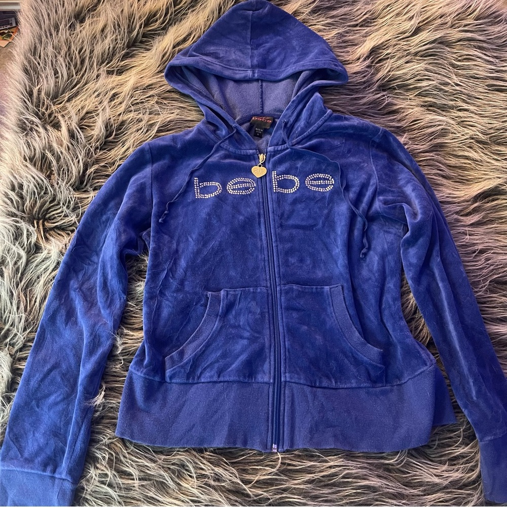 Bebe Rhinestone Velour Zip Up Hoodie 🤍